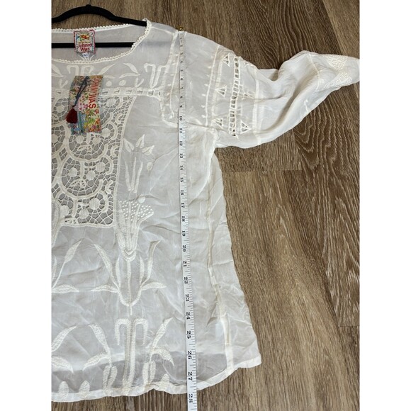 Johnny Was NWT White Embroidered Tunic Blouse 3/4 Sleeve Boat Neck Large - Picture 7 of 7